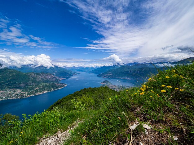 Landscape of lake coo from an alpine trail