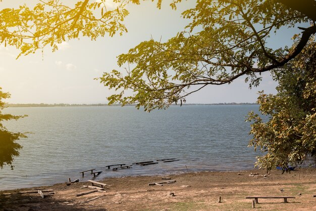 Landscape of lake during day with blue sky background