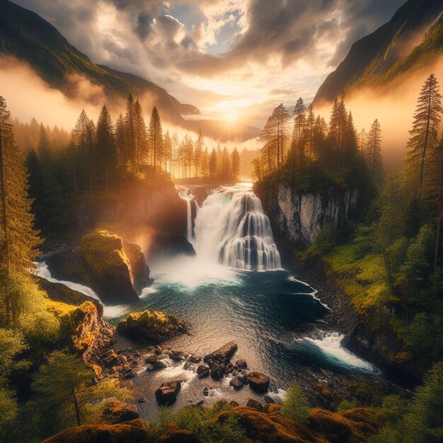 Photo landscape in a latefossen waterfall in norway