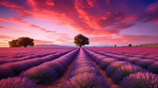 Photo landscape lavender field at sunset