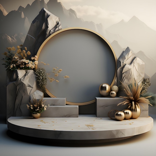 Landscape layout 3d rendering empty mockup scene of concrete texture podium for the product ai
