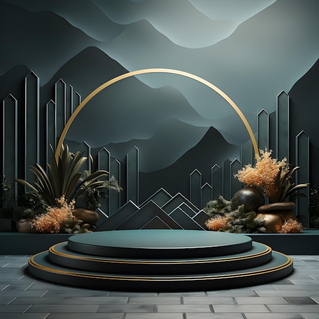 Landscape layout 3d rendering empty mockup scene of concrete texture podium for the product ai