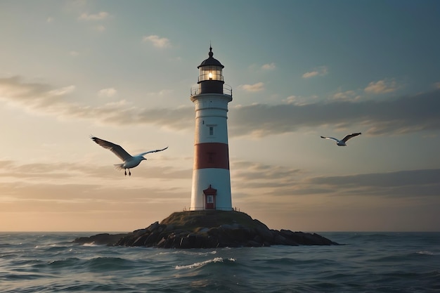 A landscape of a lighthouse and the calming sea