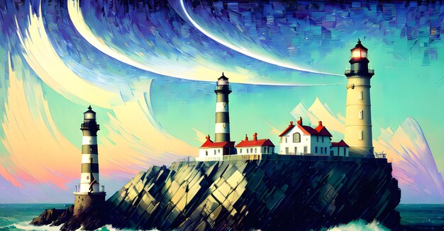 Photo landscape lighthouse on an island warning guide signal conceptual digital art generative ai