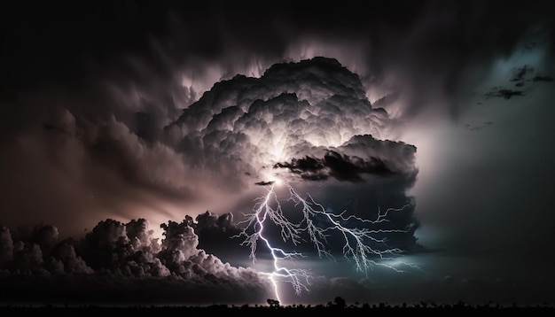 Landscape of a lightning strike during a thunderstorm