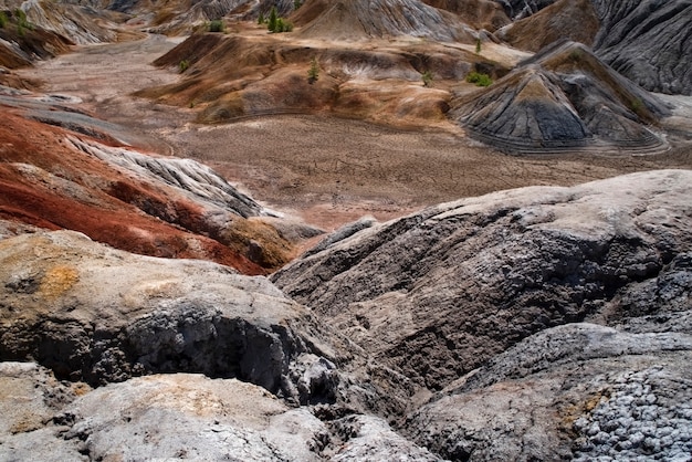 landscape like a planet mars surface ural refractory clay quarries hardened redbrown surface earth