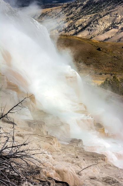 Landscape of Mammoth Hot Springs in Yellowstone National Park