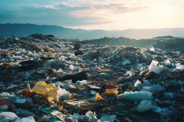 A landscape marred by garbage an ecological disaster of polluted land contaminated with waste discar