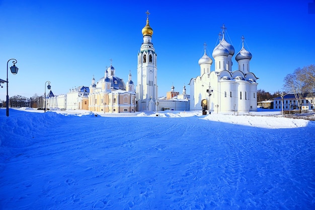 風景修道院冬ヴォログダFerapontovoキリルロフ、ロシア北部