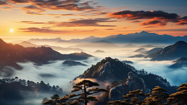 黄山黄色い山脈の風景