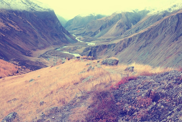 landscape mountain altai, panorama scenery freedom, autumn nature of siberia