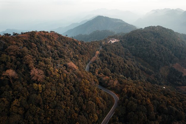 저녁, 일몰의 풍경 산 풍경