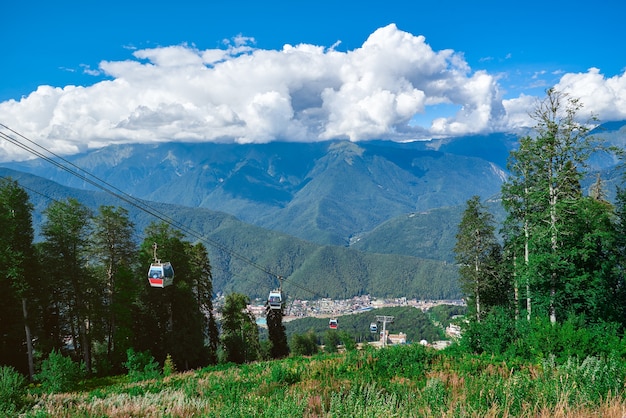 Landscape of a mountain slope covered with grass