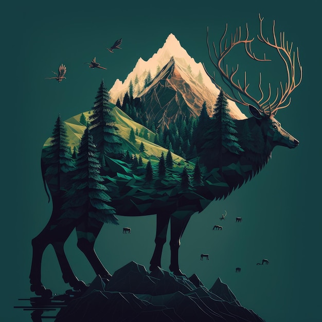 Landscape mountain tree animals Silhouette Made by AIArtificial intelligence