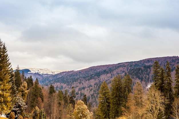 Landscape of mountains and clouds in winter