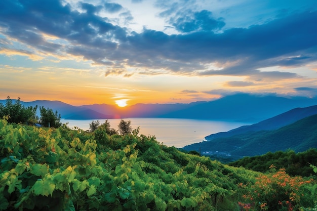 Landscape of mountains covered in greenery in rijeka and opatija during the sunrise in croatia