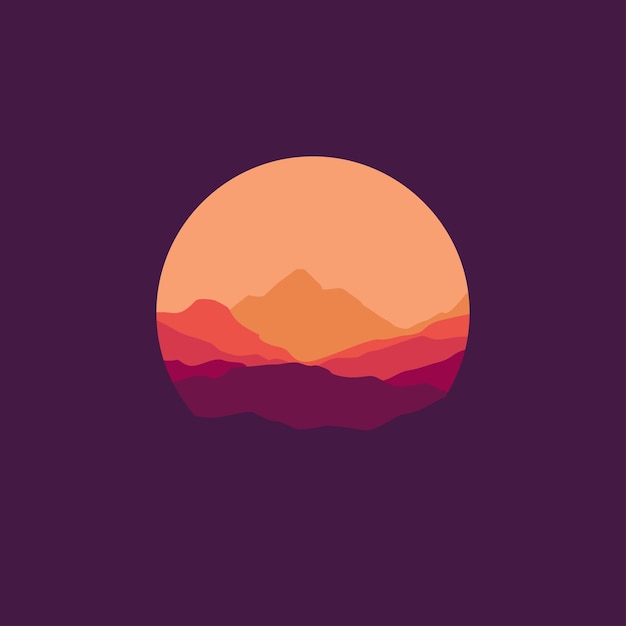 landscape mountains illustration in circle