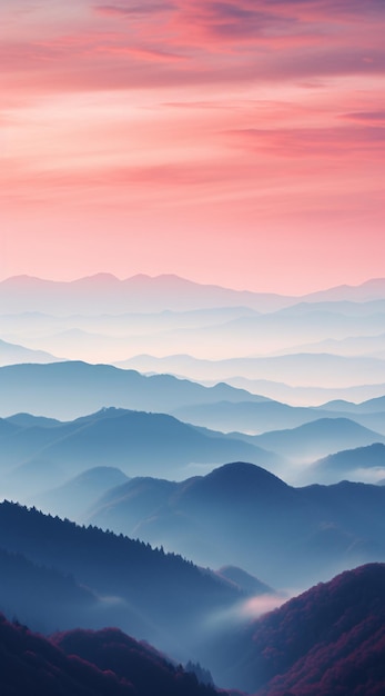 a landscape of mountains with fog