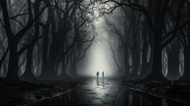 景色 謎の白い霧 秋の憂鬱な森 悲しみ 孤独の気分