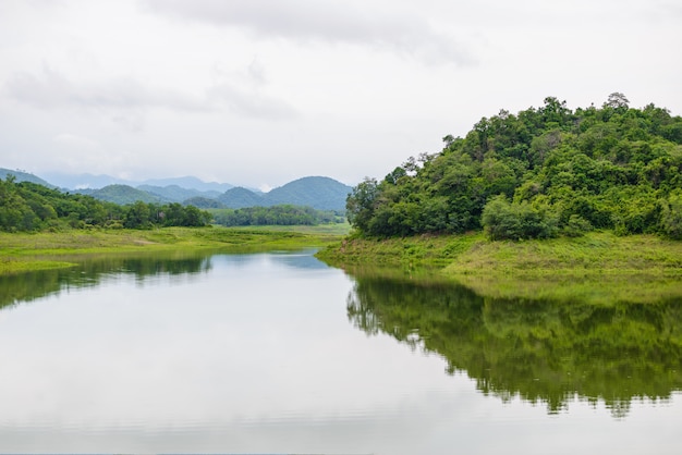 Landscape Natrue and a water mist at Kaeng Krachan Dam. 