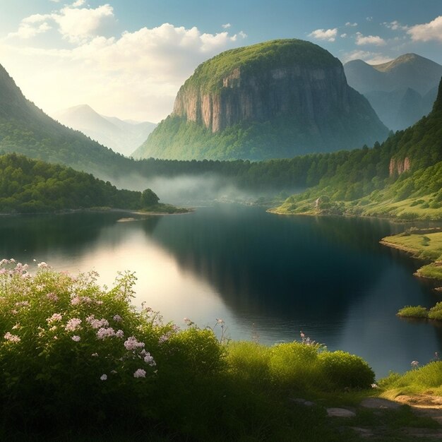 landscape nature mountain river clouds