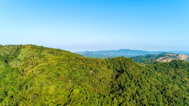 Landscape nature view, summer a view of mountains in thailand Aerial view Drone shot
