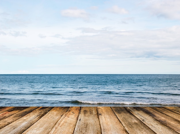 landscape ocean sky horizental line and wood bridge in front