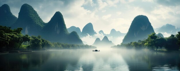 사진 구일린 리 강과 카르스트 산맥의 풍경 중국 generative ai