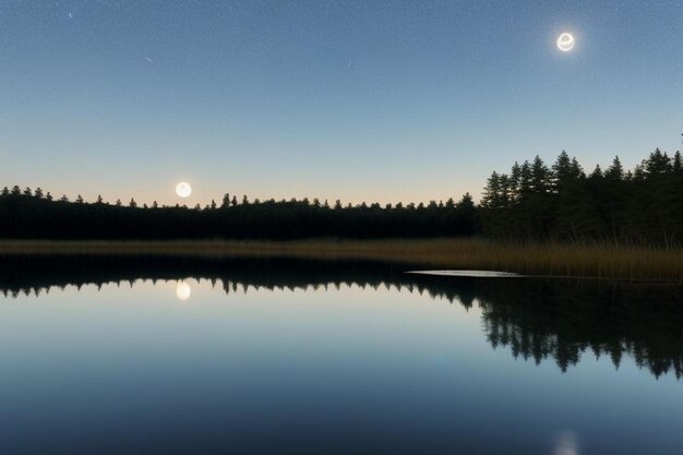 사진 보름달 밤의 강의 풍경