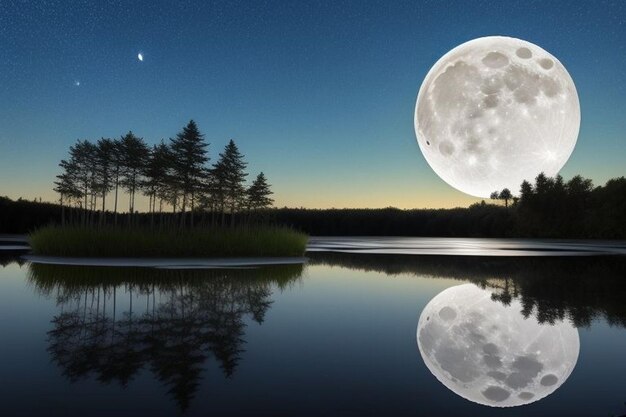 写真 満月の夜の川の風景