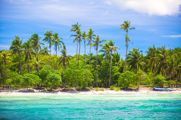 Пейзаж тропического островного пляжа с прекрасным голубым небом