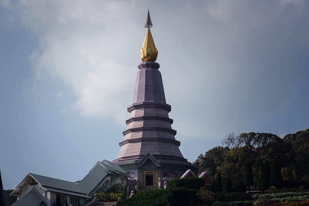 Landscape of pagoda at the Inthanon mountain at sunny day