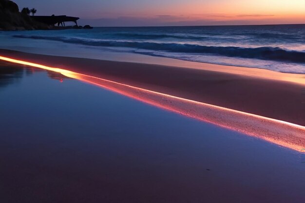 Photo landscape painting of the beach at neon night beautiful picture of nature art