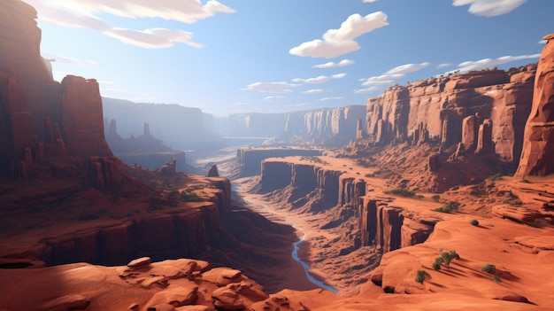 A landscape photo of a canyon with a river in the middle.