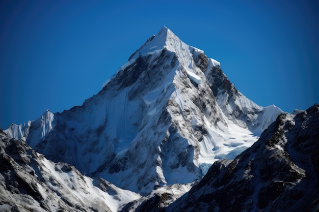 Landscape photo of snowy mountain peak generative ai