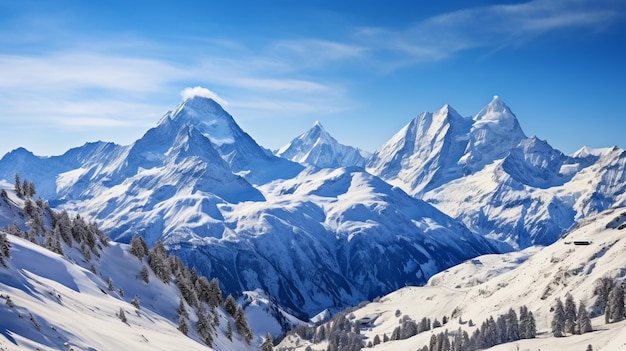 Landscape photograph of a serene mountain range snow