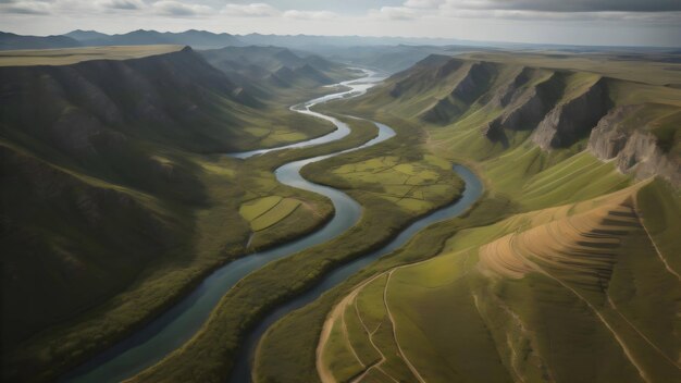 Landscape photography of hills and lakes