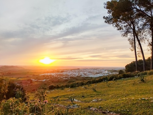 Landscape photography of the town of Seville at sunset