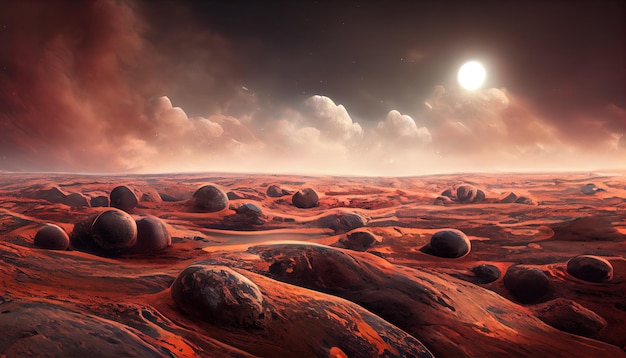 Foto il paesaggio sulla superficie del pianeta marte è un pittoresco deserto sul pianeta rosso