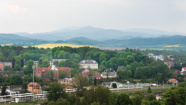 Landscape of Polish mountains and meadows City of Klodzko Cityscape natural view