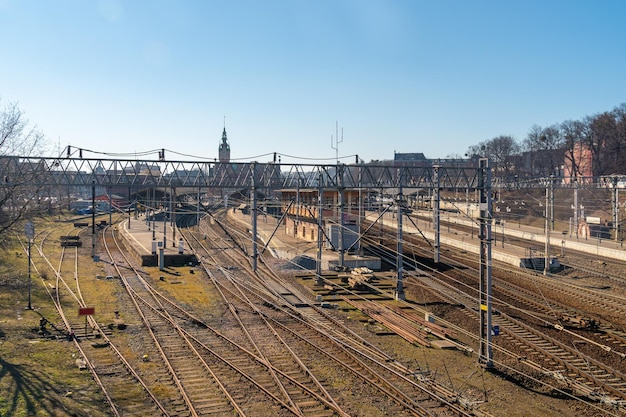 Landscape of the railway station railway and line Gdansk