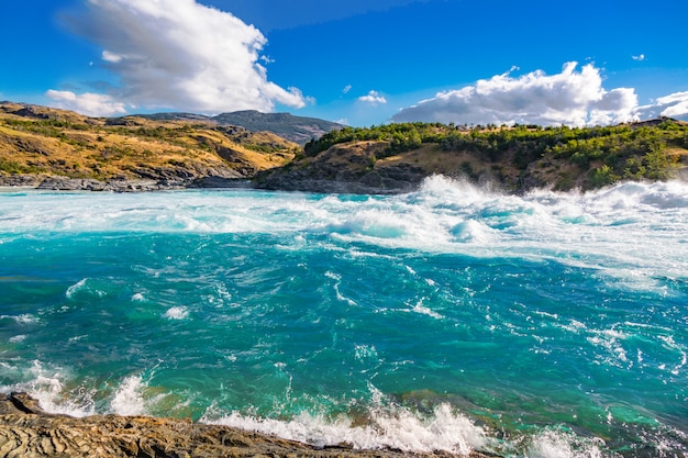 Landscape of river Baker valley with beautiful mountains view, Patagonia, Chile, South America