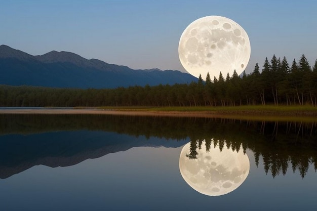 Photo landscape of river in the full moon night