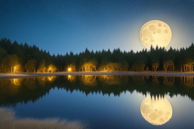 Photo landscape of river in the full moon night