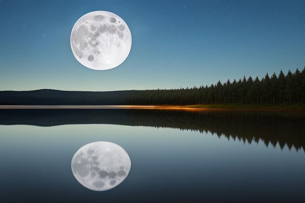 Foto paesaggio del fiume nella notte di luna piena