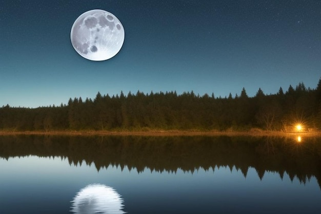 Foto paesaggio del fiume nella notte di luna piena