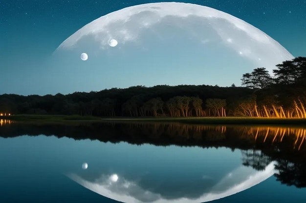 Foto paesaggio del fiume nella notte di luna piena