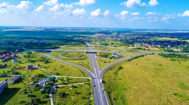 Landscape road and field view from above