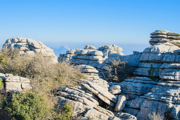 Paesaggio di rocce nel parco parco nazionale el torcal torcal de antequera provincia di malaga andalusia spagna