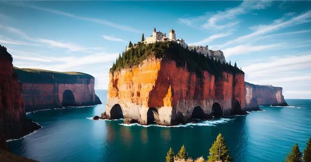 Landscape Rocky Cliffs Edge of mountain 성공적인 컨셉 아트 벽지 소셜 미디어 벽화 인스타그램 게시물을 위해 생성된 AI